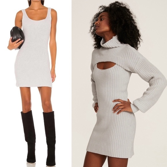 RTA 90s Grey Cotton Knit Sleeveless Scoop Neck Shift Mini Sweater Slip Dress L - Picture 2 of 5